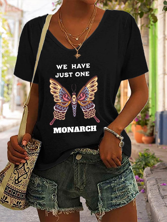 🔥Buy 3 Get 15% Off🔥V-Neck Retro We Have Just One Orange Monarch Print T-Shirt