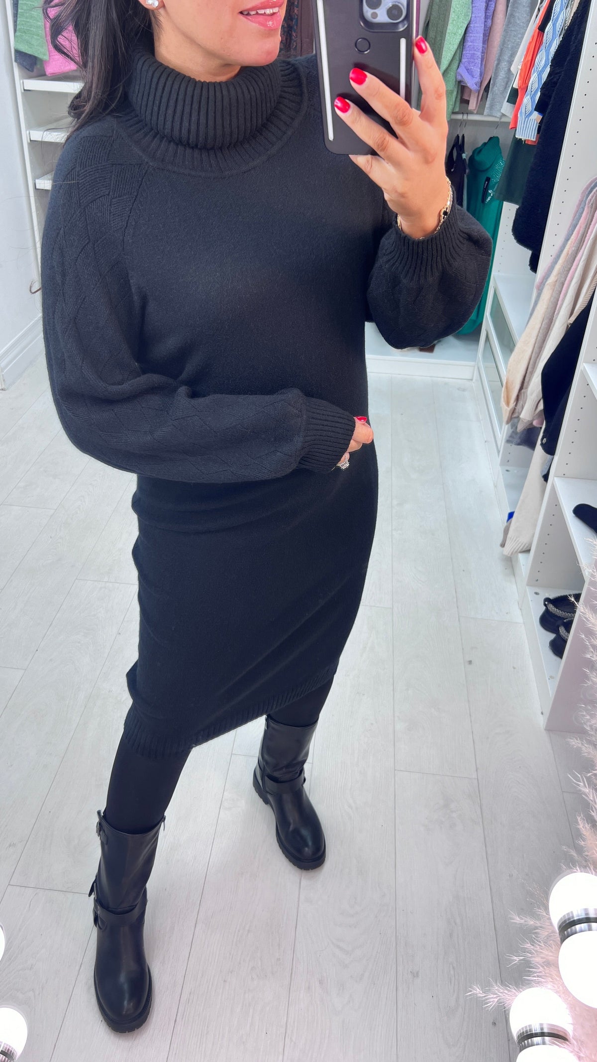Aleesha Ribbed Roll Neck Knitted Jumper Dress