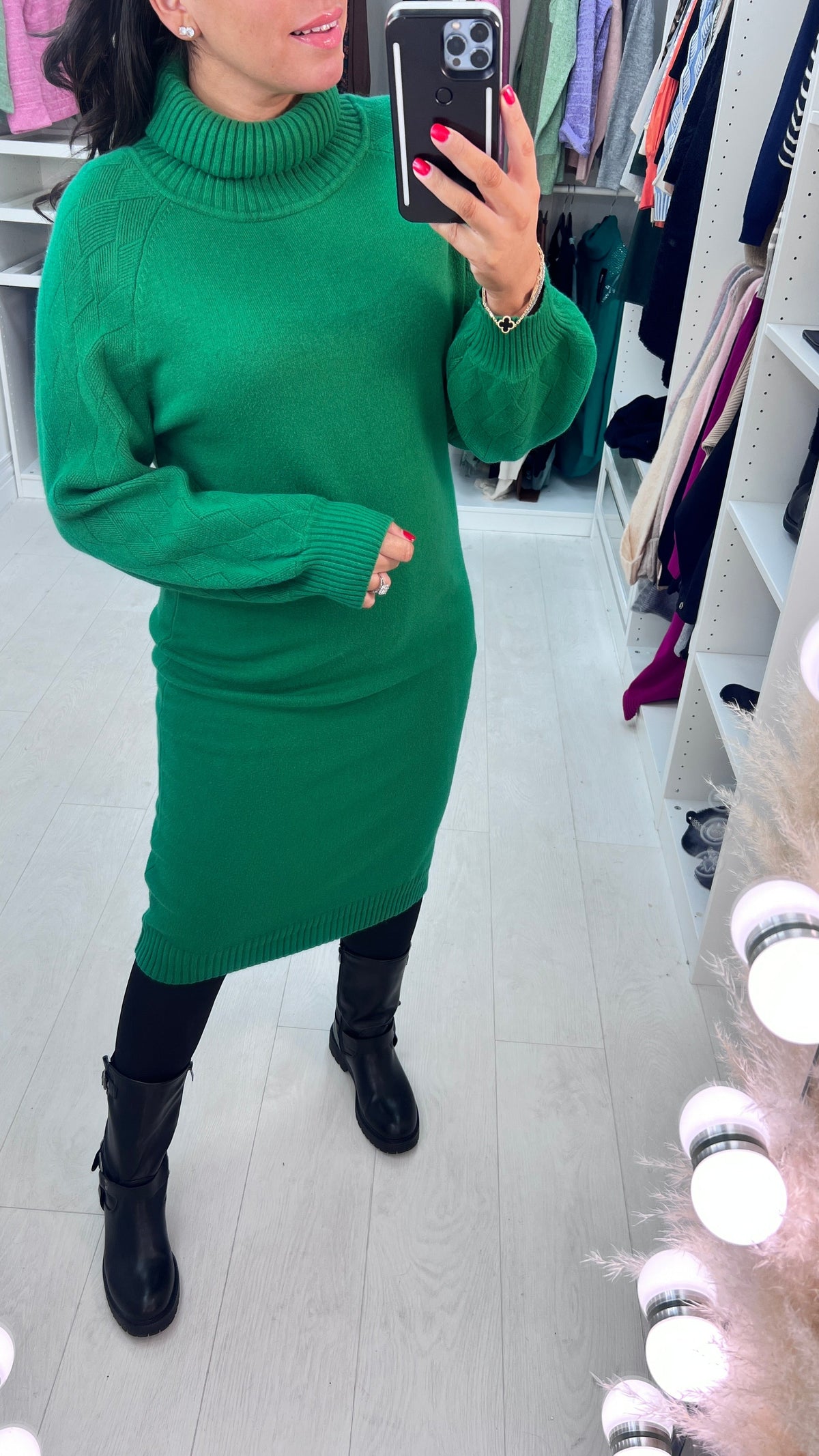 Aleesha Ribbed Roll Neck Knitted Jumper Dress