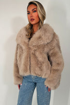Faux Fur Jacket Collared Beige
