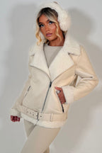 Aviator Jacket With Shearling Detail Beige