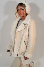 Aviator Jacket With Shearling Detail Beige