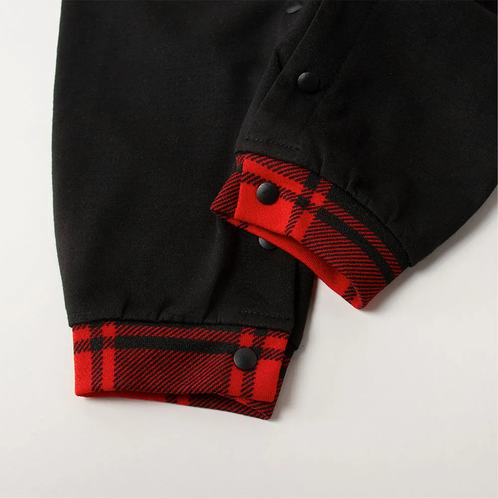 "2025 Family Christmas" Moose Letter Prints Black & Red Plaid Family Matching Black Pajamas