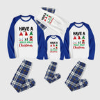 Christmas Family Matching Pajamas-Blue Raglan Top Blue Plaid Pants Pjs Set with Gnome and "Have A Holly Jolly Christmas" Print