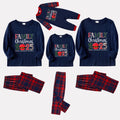 Christmas Family Matching Pajamas-Navy & Red Plaid Pjs Set with "Family Christmas 2025" Artistic Font Print