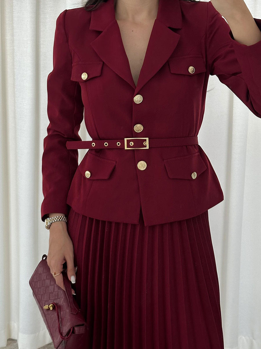 Vintage burgundy pleated two-piece set