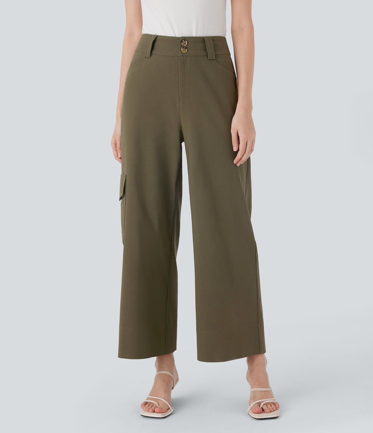 High Waisted Straight Leg Work Cargo Pants with Pockets