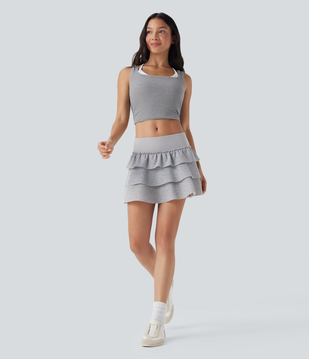 Low Rise Ruffle 2-in-1 Mini Casual Skirt with Pockets