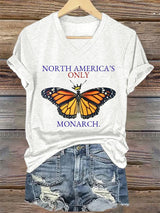 🔥Buy 3 Get 15% Off🔥V-Neck Retro North America’s Only Orange Monarch Print T-Shirt
