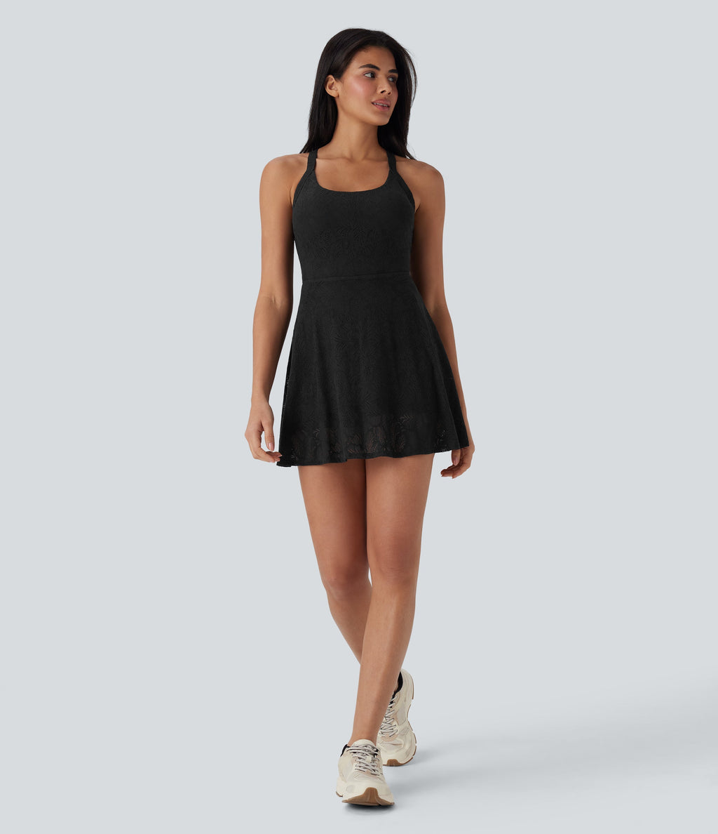 Lace 2-in-1 Mini Dance Active Dress with Pockets-Easy Peezy