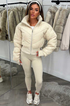 Cropped Puffer Jacket Beige
