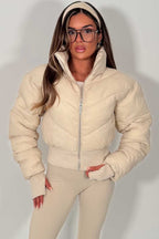 Cropped Puffer Jacket Beige