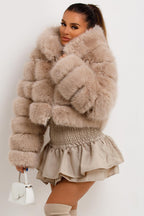 Faux Fur Coat With Hood Beige