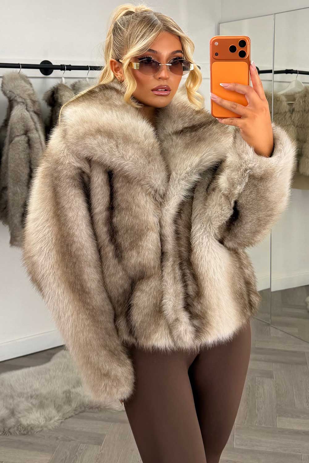 Faux Fur Coat Beige Colourway