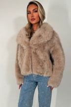 Faux Fur Jacket Collared Beige