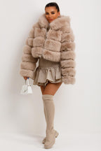 Faux Fur Coat With Hood Beige