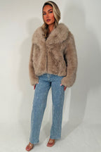 Faux Fur Jacket Collared Beige