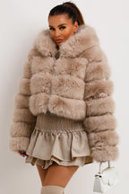Faux Fur Coat With Hood Beige