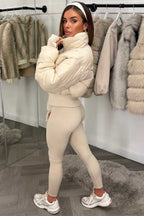 Cropped Puffer Jacket Beige