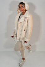 Aviator Jacket With Shearling Detail Beige