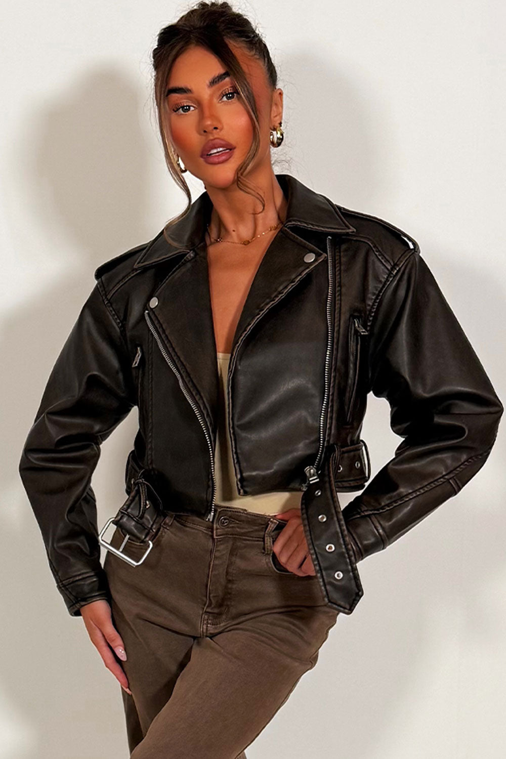 Brown Faux Leather Jacket