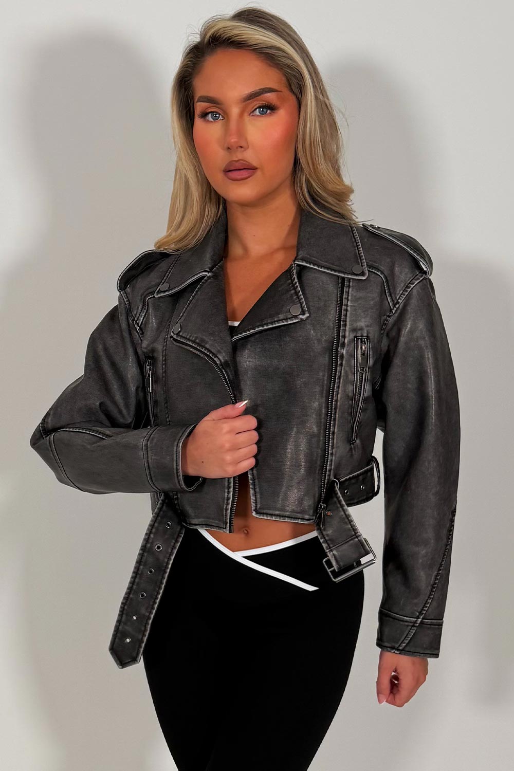 Faux Leather Jacket Grey