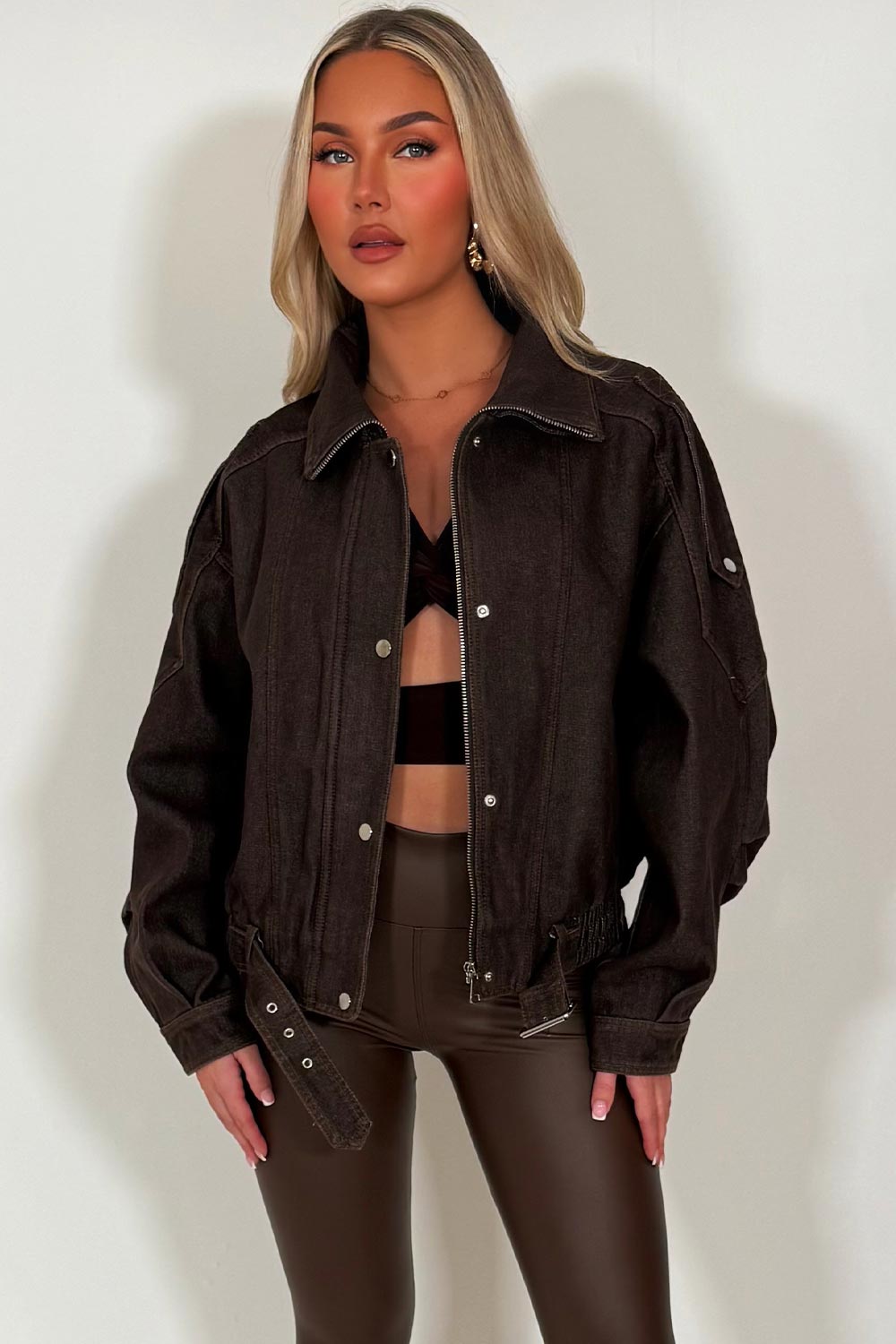 Denim Bomber Jacket Brown