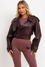 Burgundy Faux Leather Jacket With Tabs