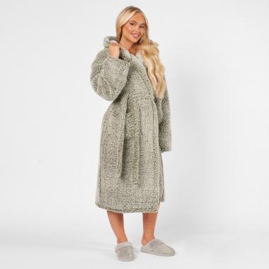 Teddy Marl Dressing Gown Floor Length, Adults - Charcoal