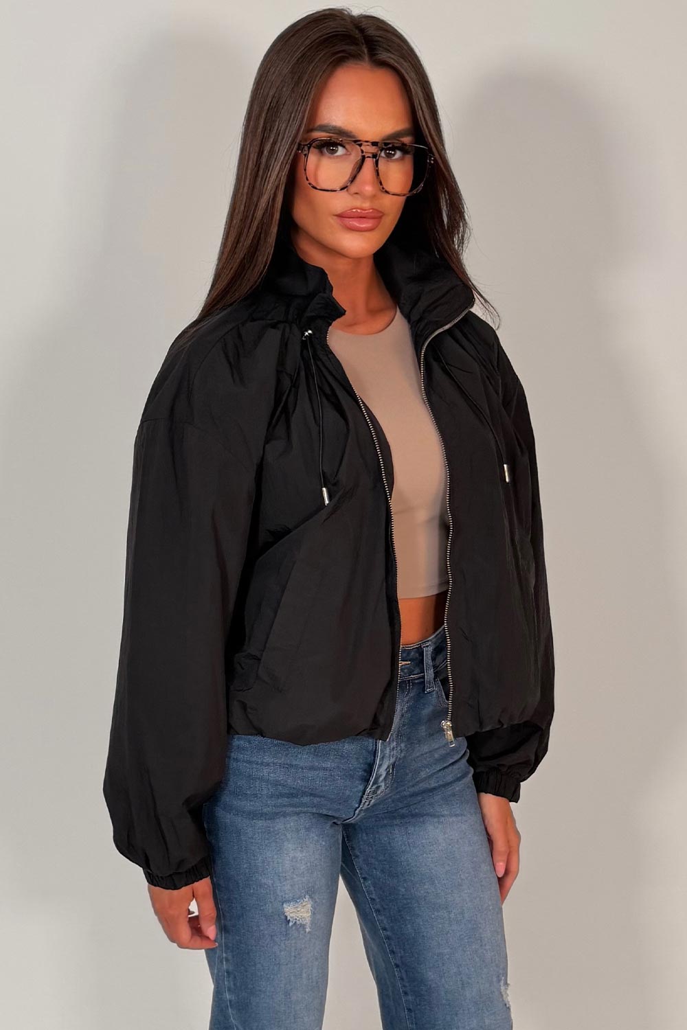 Black Funnel Neck Jacket