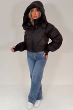 Black Puffer Padded Jacket With Hood