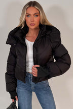 Black Puffer Padded Jacket With Hood