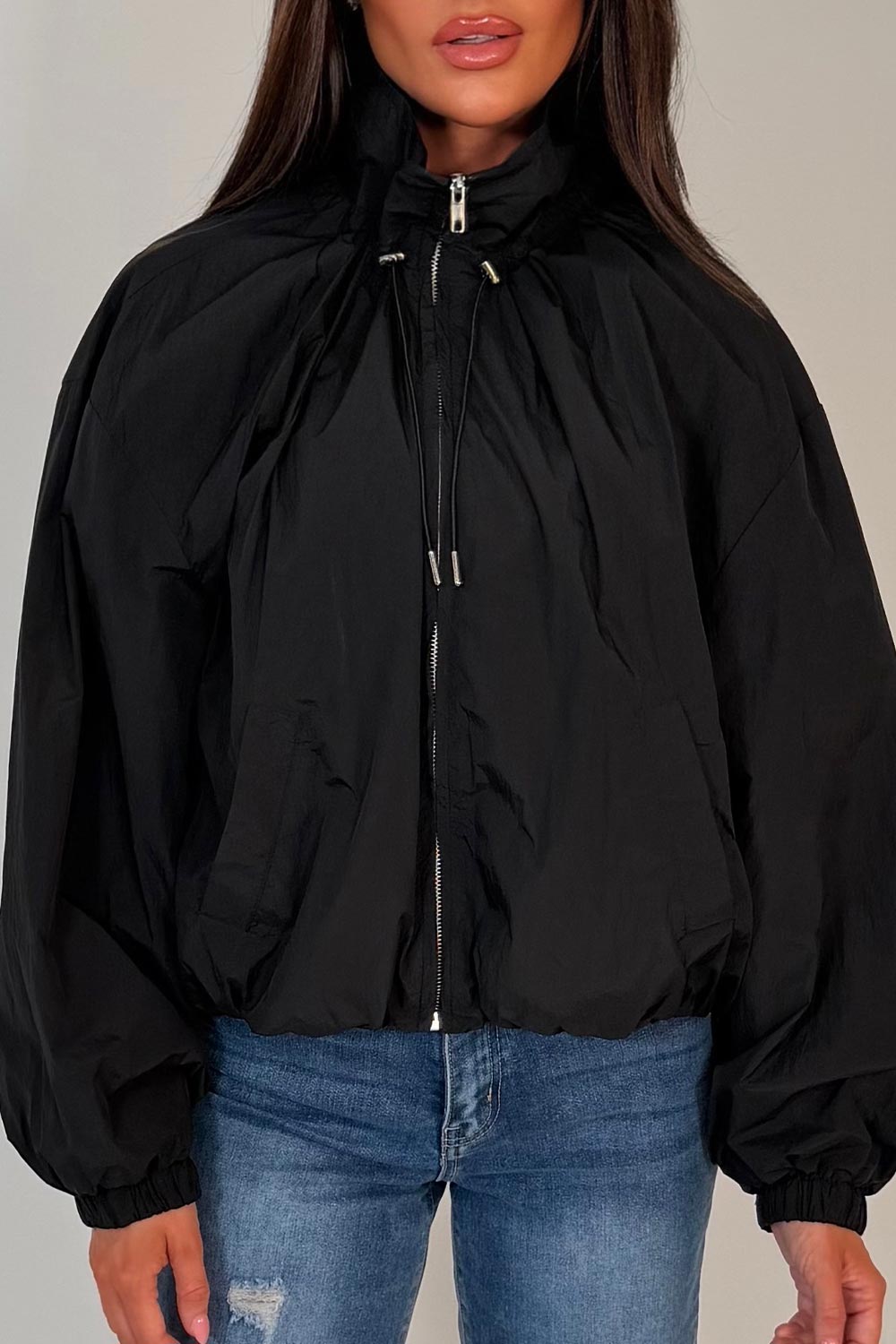 Black Funnel Neck Jacket
