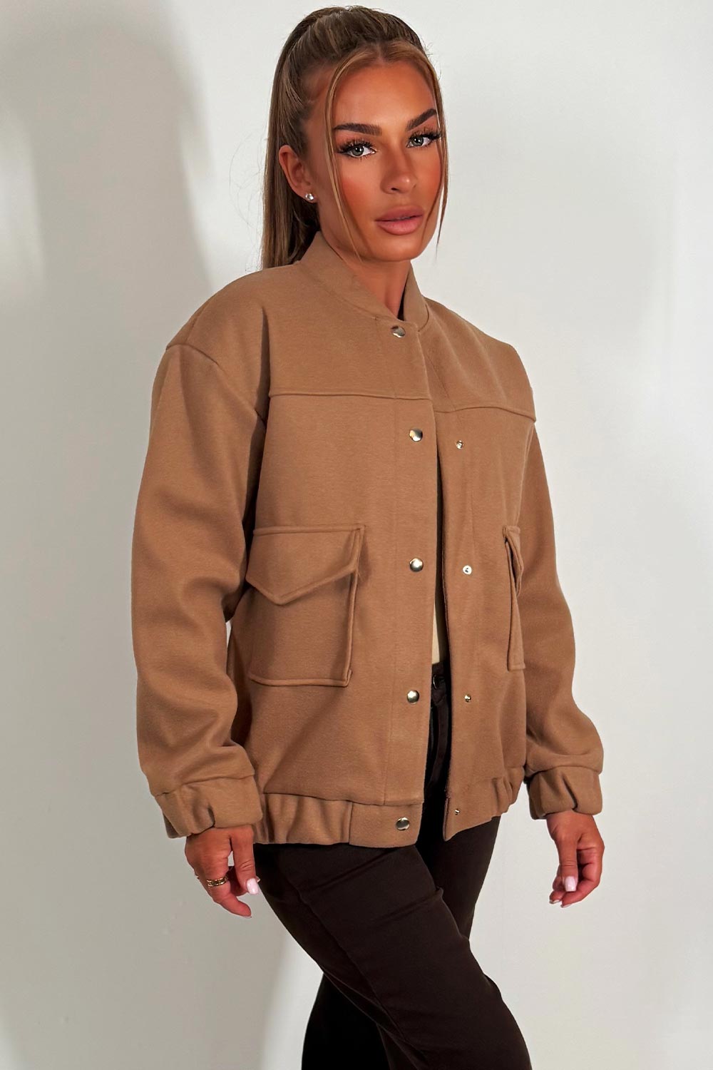 Bomber Jacket With Pockets Taupe