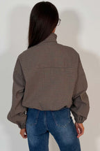 Checkered Bomber jacket With Collar Beige