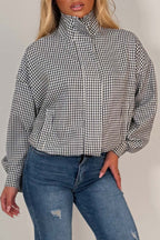 Checked Jacket With Drawstring Hem Black & White