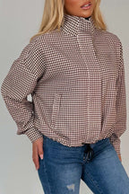 Brown Checked Jacket With Drawstring Hem