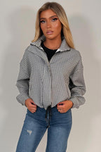 Checked Jacket With Drawstring Hem Black & White