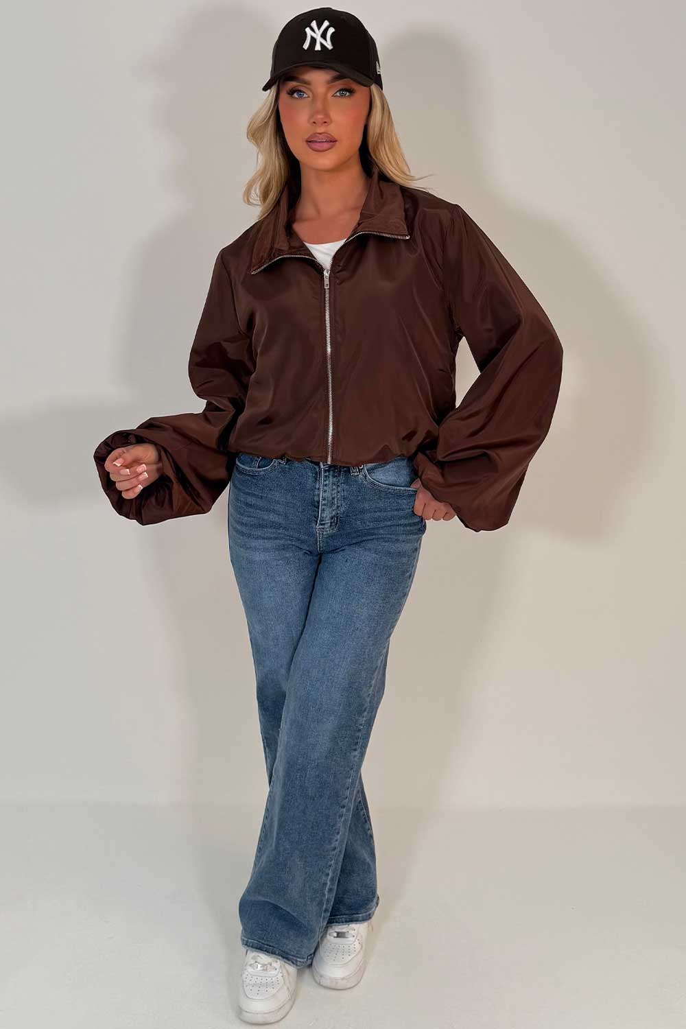 Brown Festival Jacket Funnel Neck Windbreaker