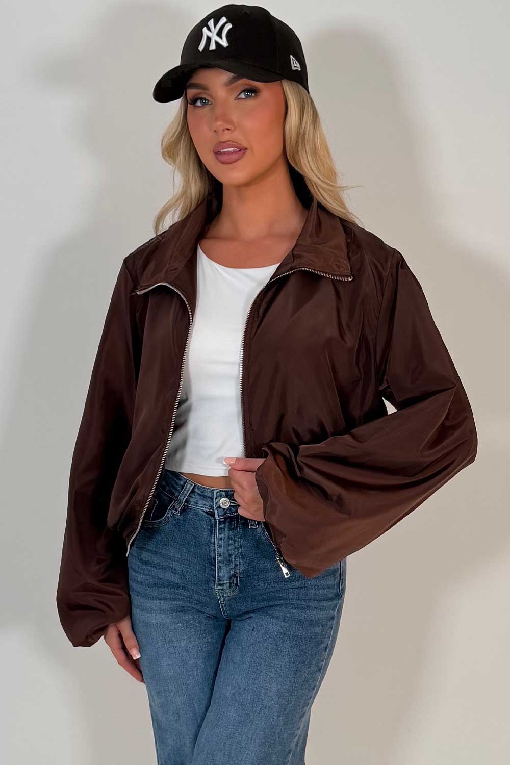 Brown Festival Jacket Funnel Neck Windbreaker