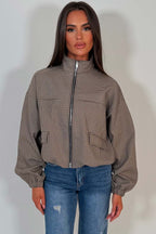 Checkered Bomber jacket With Collar Beige