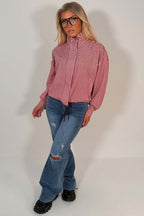 Red Checked Jacket With Drawstring Hem