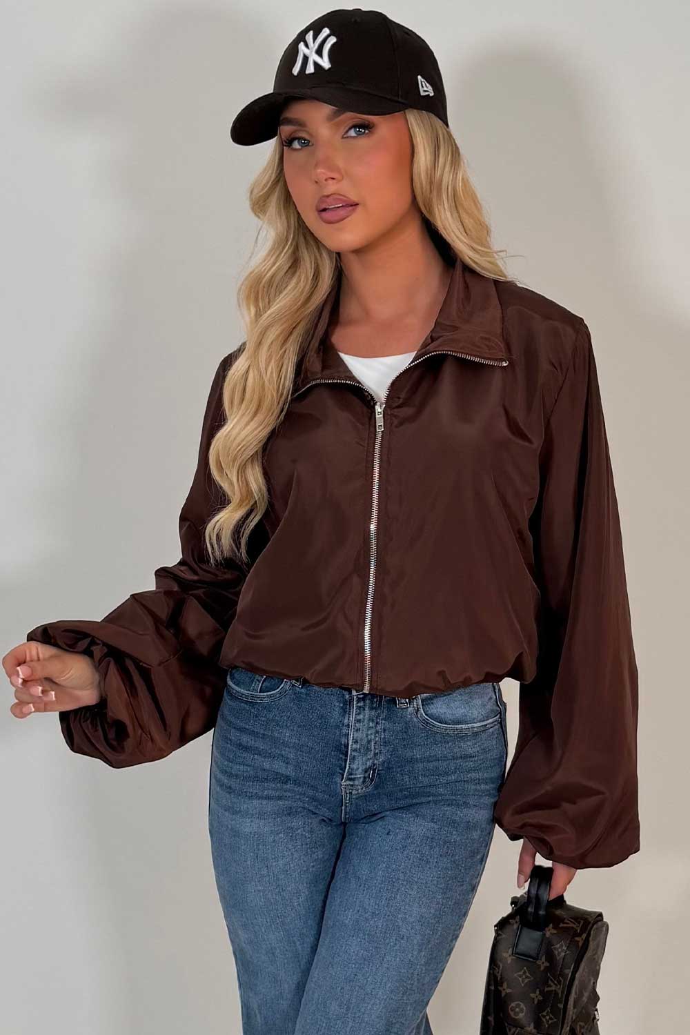 Brown Festival Jacket Funnel Neck Windbreaker