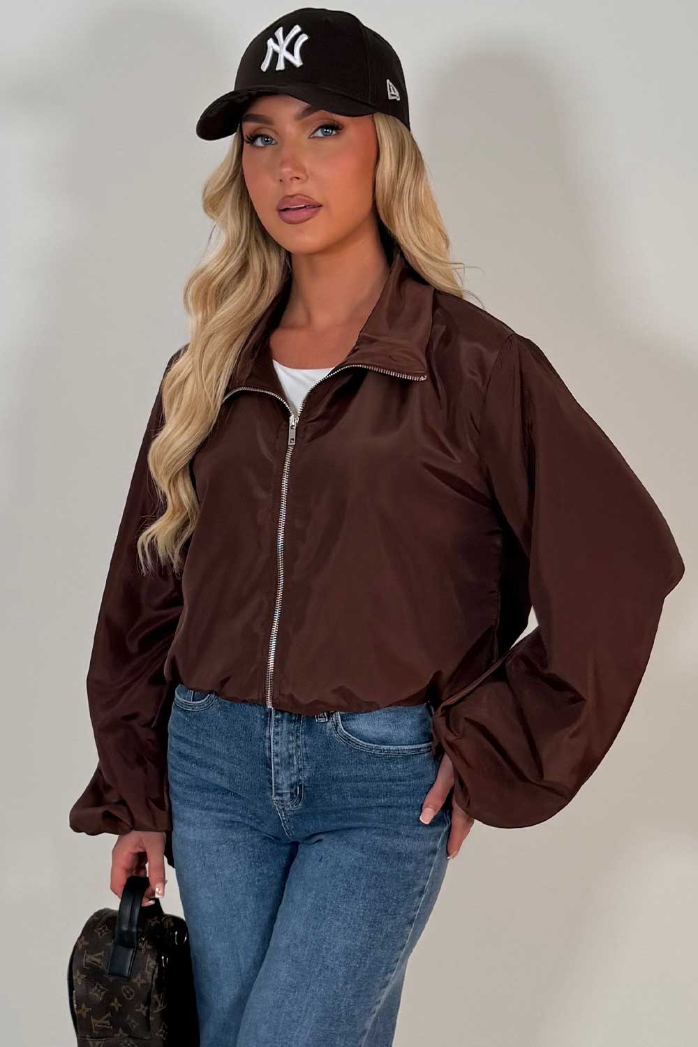 Brown Festival Jacket Funnel Neck Windbreaker