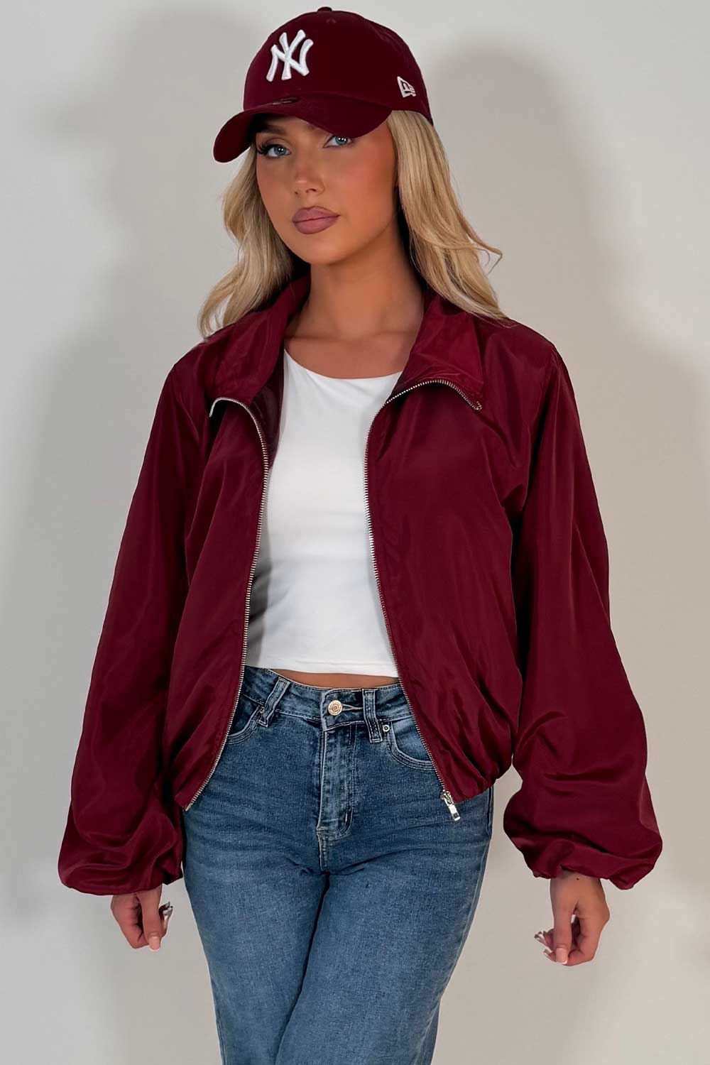 Burgundy Festival Jacket Funnel Neck Windbreaker