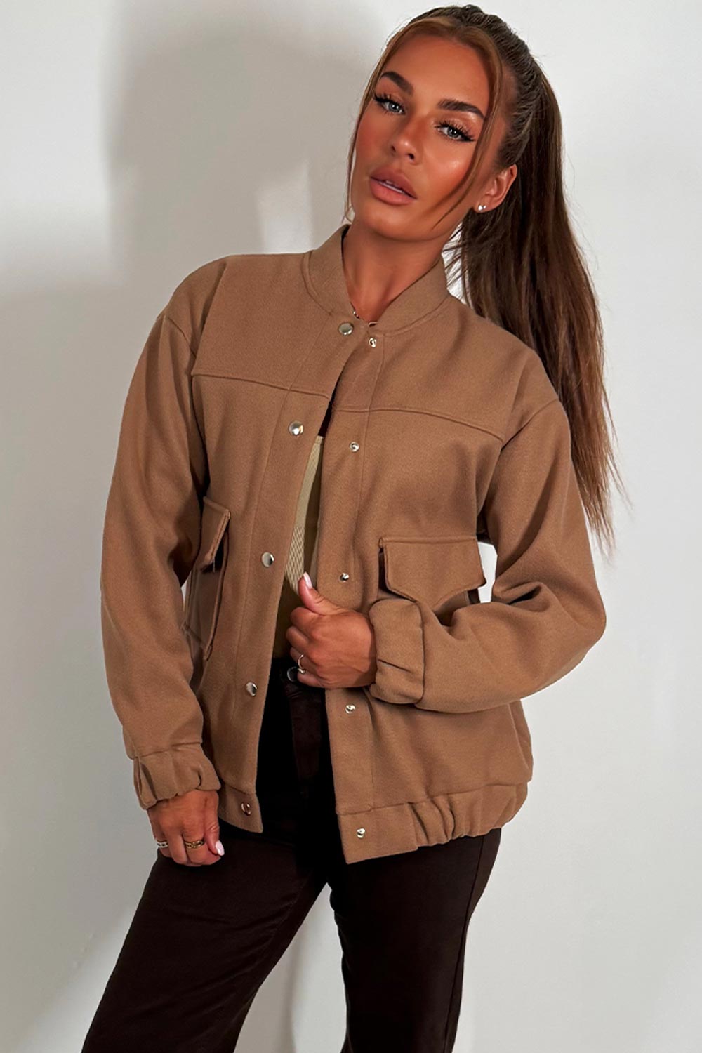 Bomber Jacket With Pockets Taupe