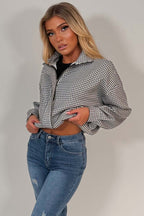 Checked Jacket With Drawstring Hem Black & White