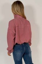 Red Checked Jacket With Drawstring Hem