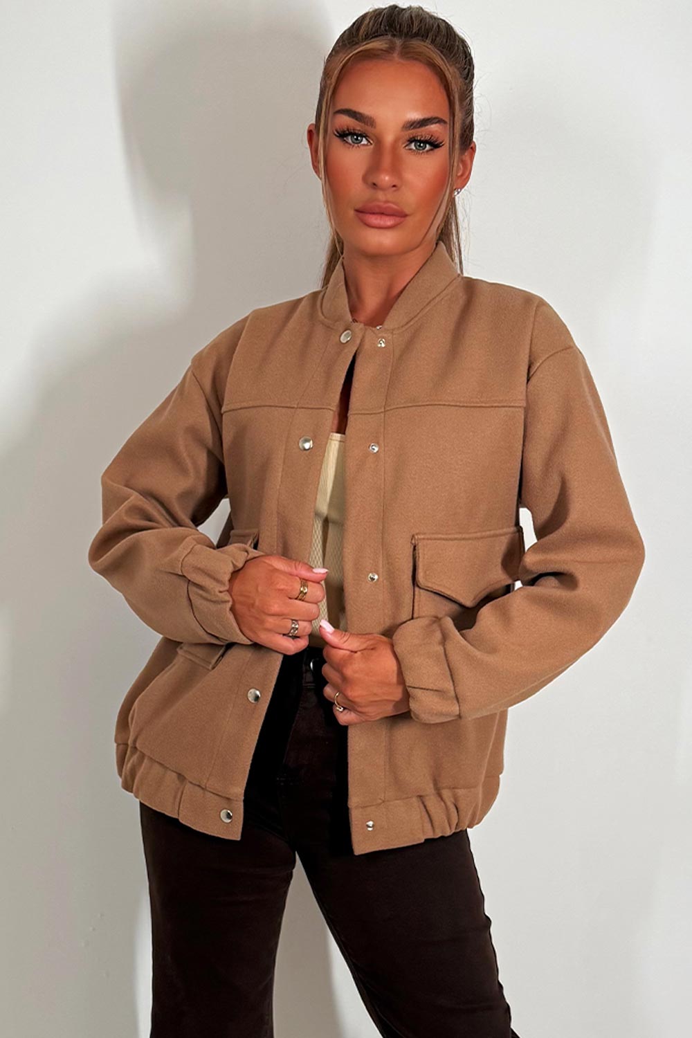 Bomber Jacket With Pockets Taupe