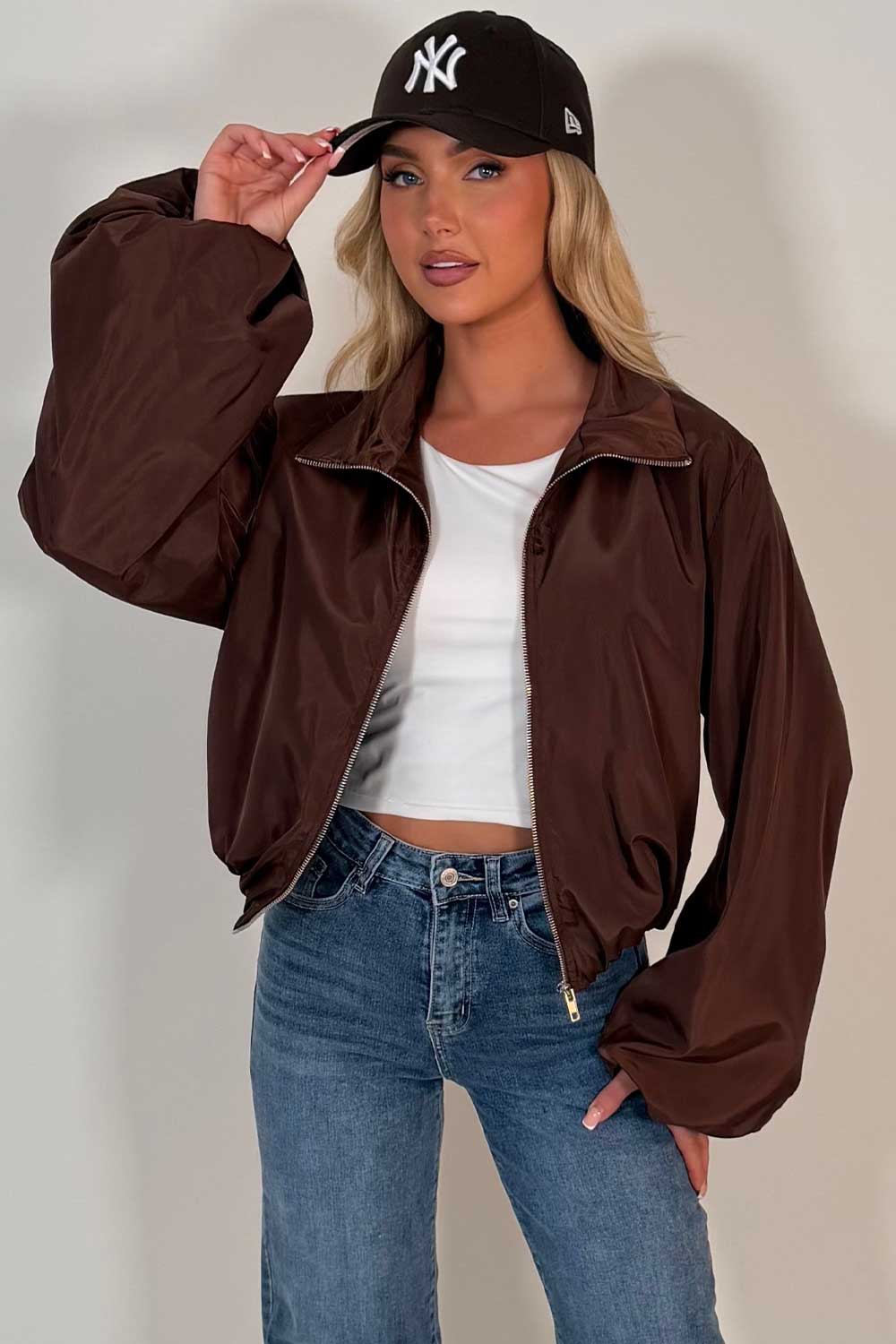 Brown Festival Jacket Funnel Neck Windbreaker